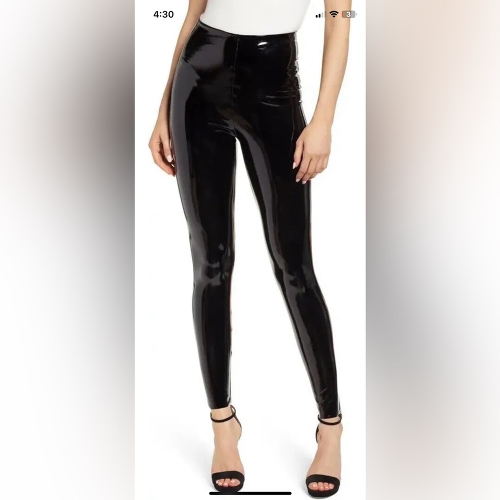 Commando Control Top Faux Patent Leather Leggings In Black Sz L #1146